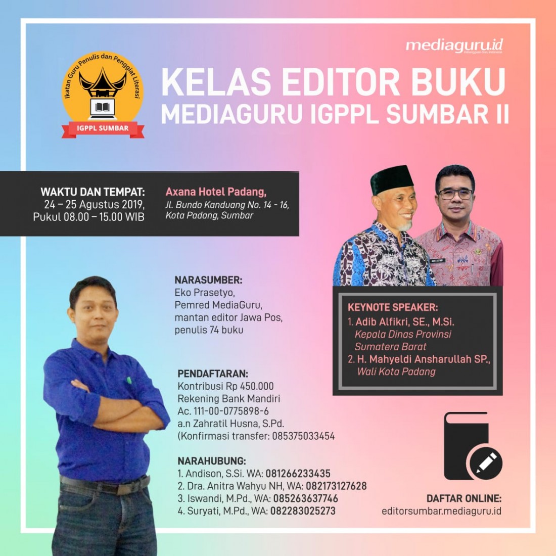 Kelas Editor Buku MediaGuru IGPPL Sumbar (Padang, 24 - 25 Agustus 2019)