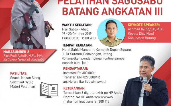 Pelatihan Menulis Sagusabu Batang II Jateng (Batang, 19 - 20 Oktober 2019)