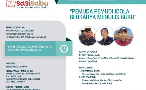Pelatihan Menulis Satu Siswa Satu Buku (Sasisabu) Banjar (28-29 Oktober 2019)