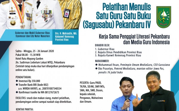 Pelatihan Menulis Sagusabu Pekanbaru IV Riau (25 - 26 Januari 2020)