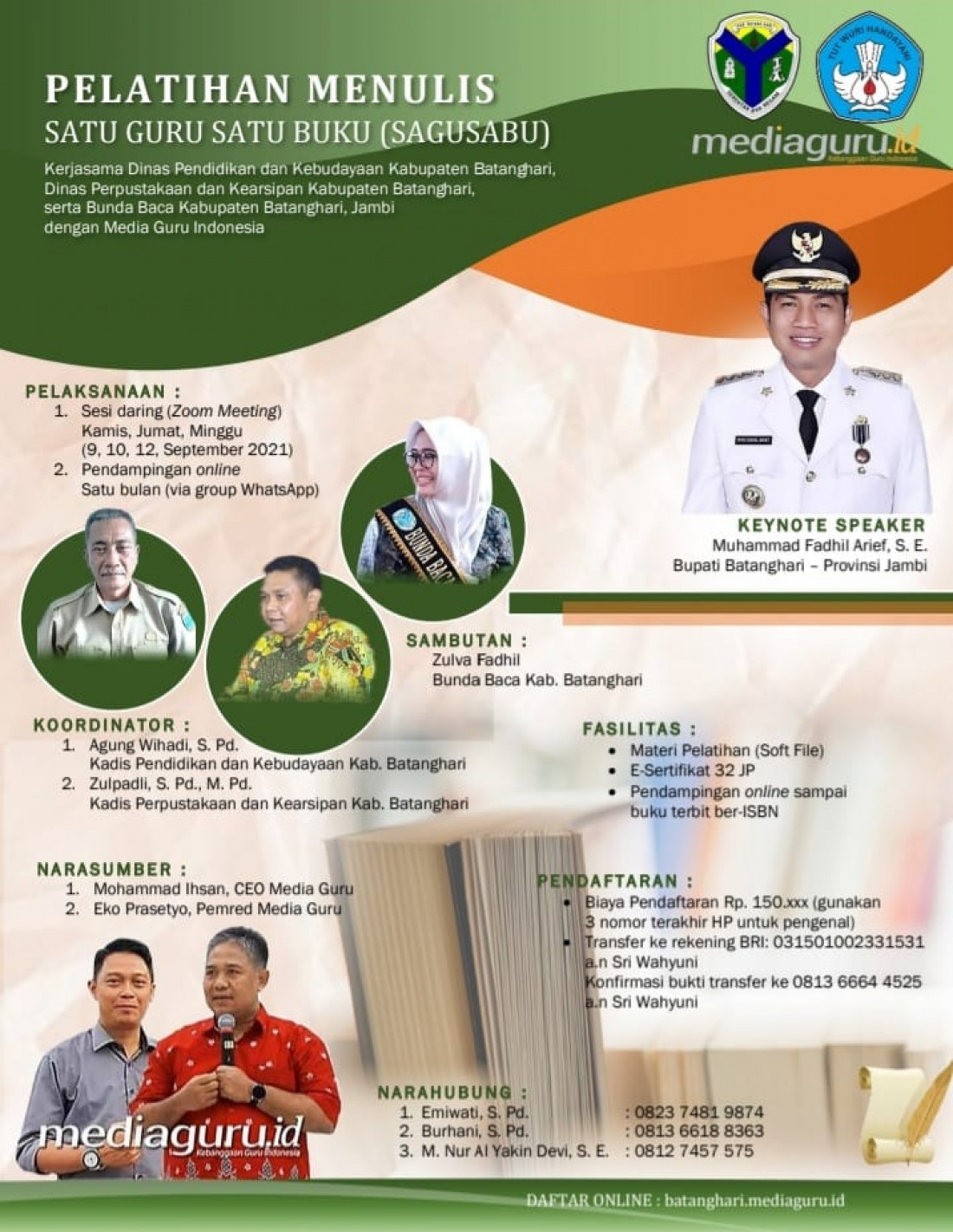 Pelatihan Menulis Satu Guru Satu Buku (Sagusabu) Batanghari Jambi (9 - 12 September 2021)