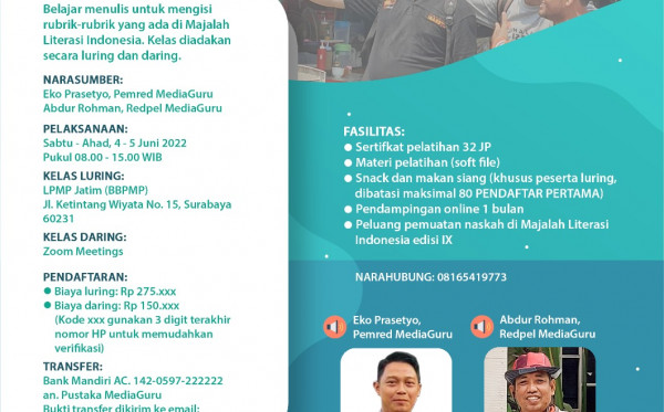 KELAS MENULIS MAJALAH LITERASI INDONESIA IX LURING DAN DARING (4 - 5 JUNI 2022)